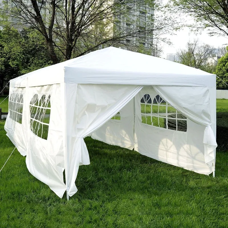 10x20 ft Pop Up Wedding Party 'Pavilion' Canopy Tent with 6 Sidewalls - White
