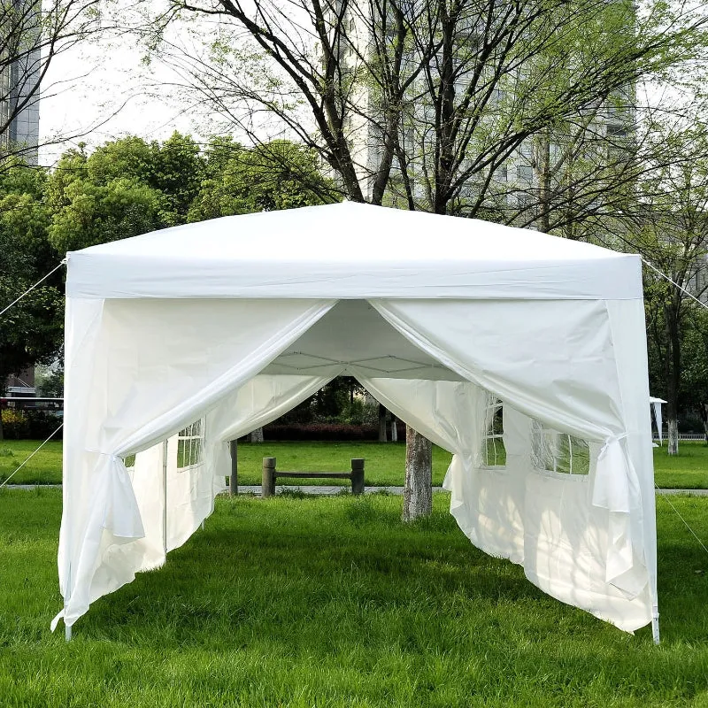 10x20 ft Pop Up Wedding Party 'Pavilion' Canopy Tent with 6 Sidewalls - White