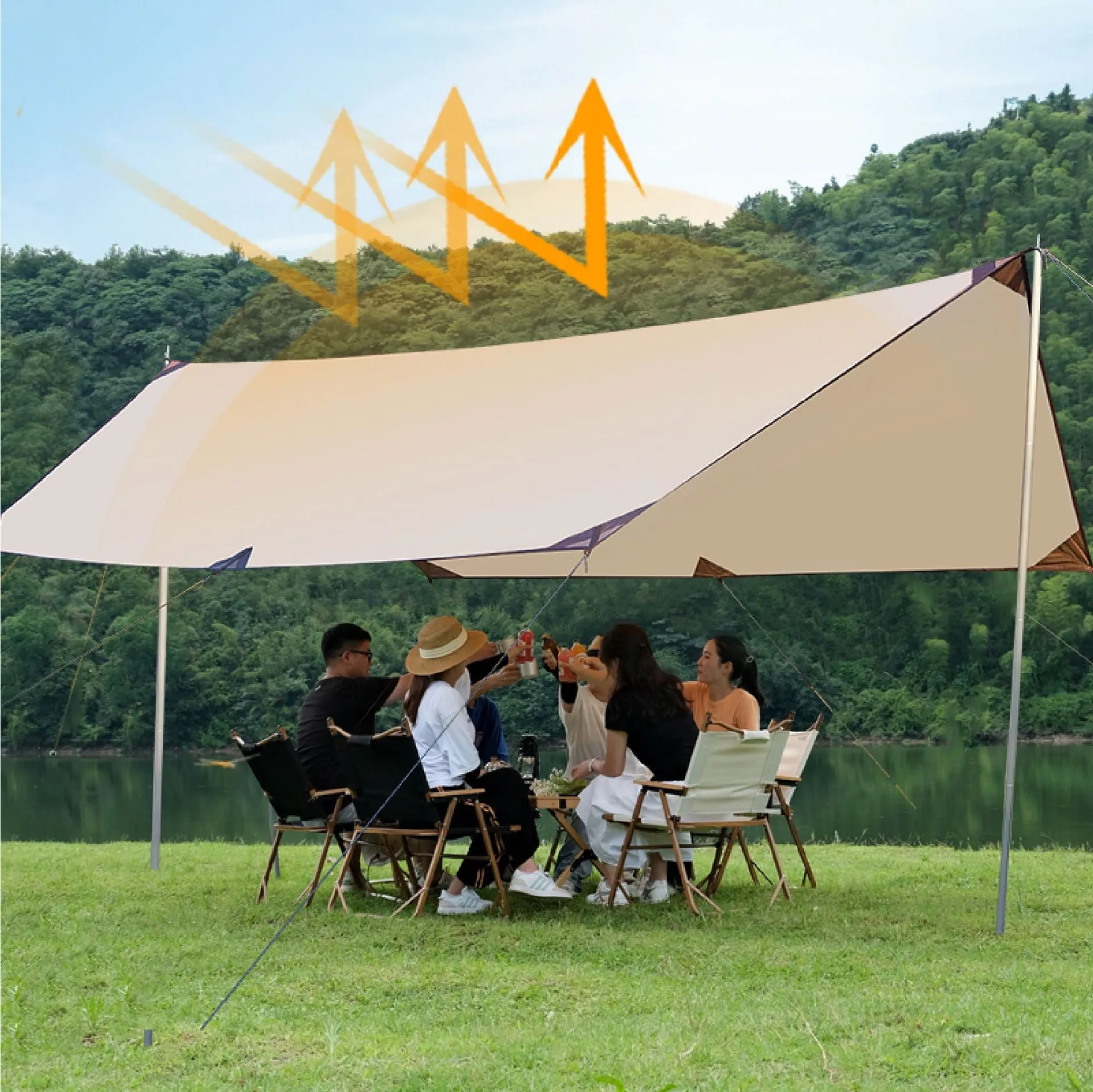 520x420cm Hexagon Camping Tent Tarp | Waterproof | UV Protection | Sunshade Canopy Shelter | Camping | Hiking | Picnic