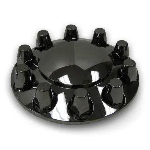 Black Chrome ABS Plastic Front Hub Cover Kit w/ Removable Center Cap & 33mm Threaded Nut Covers