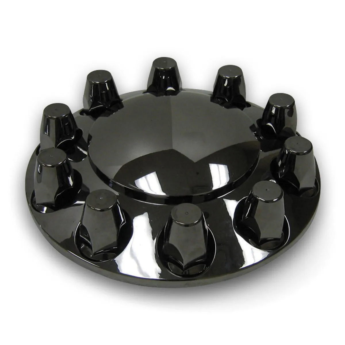 Black Chrome ABS Plastic Front Hub Cover Kit w/ Removable Center Cap & 33mm Threaded Nut Covers