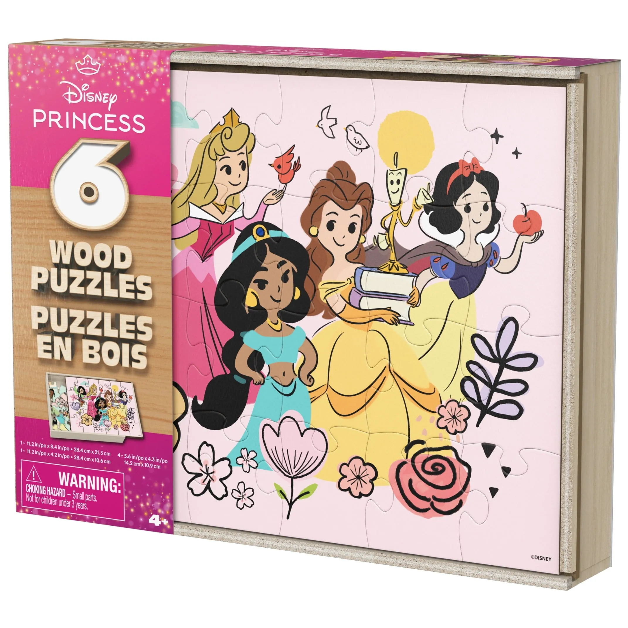 Spin Master Games, 6-Pack Of Disney Princess Wood Jigsaw Puzzles for Kids Ages 3 and up