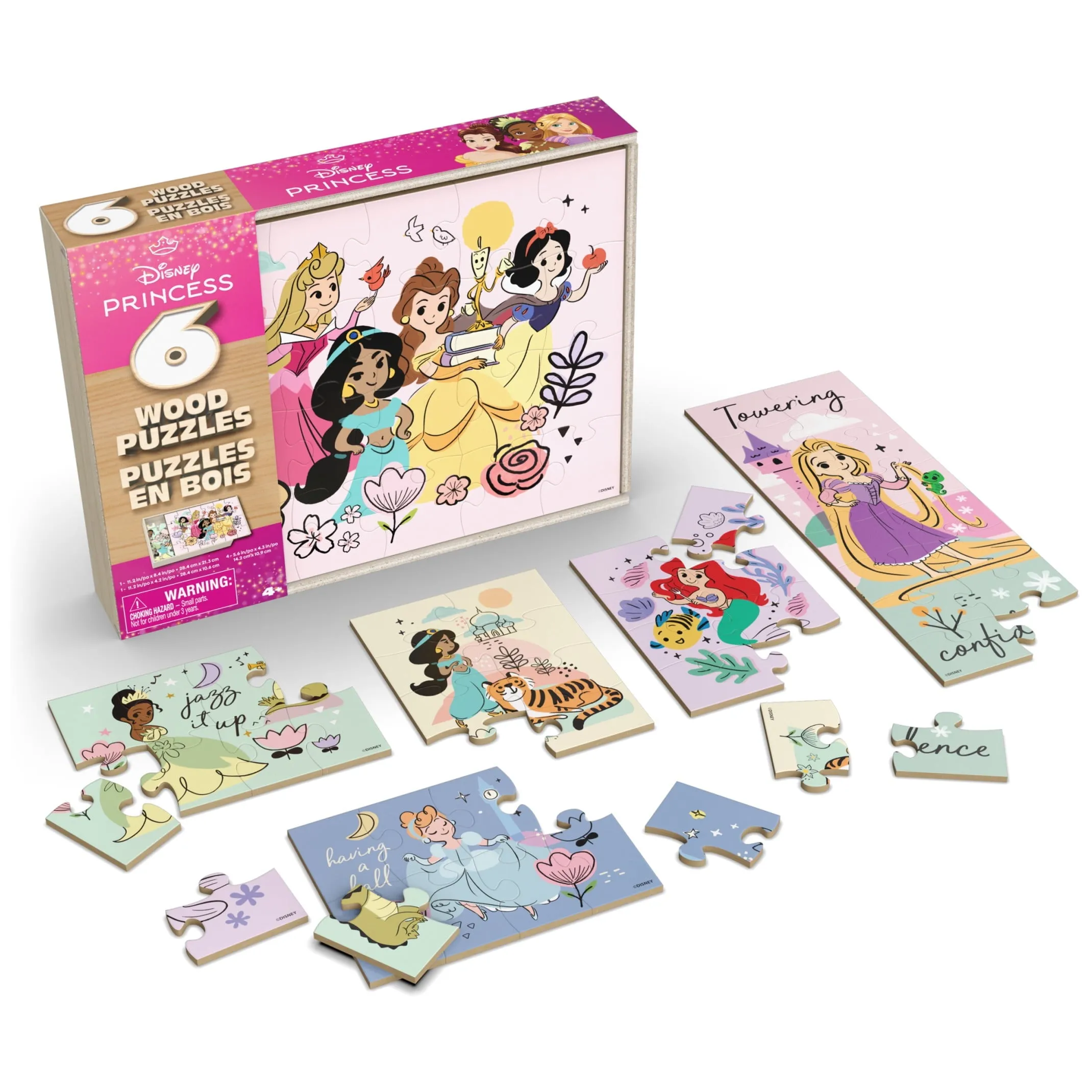 Spin Master Games, 6-Pack Of Disney Princess Wood Jigsaw Puzzles for Kids Ages 3 and up