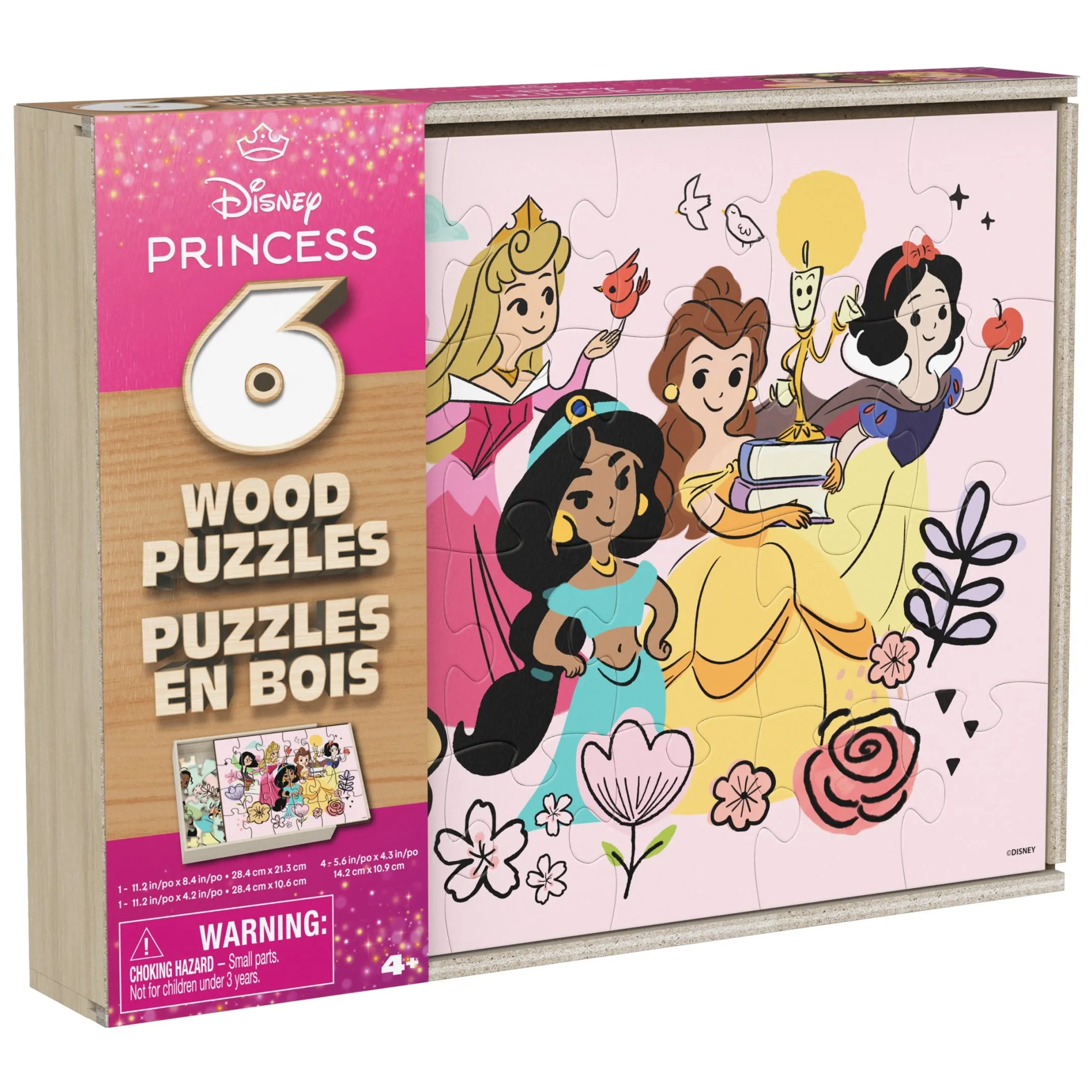 Spin Master Games, 6-Pack Of Disney Princess Wood Jigsaw Puzzles for Kids Ages 3 and up