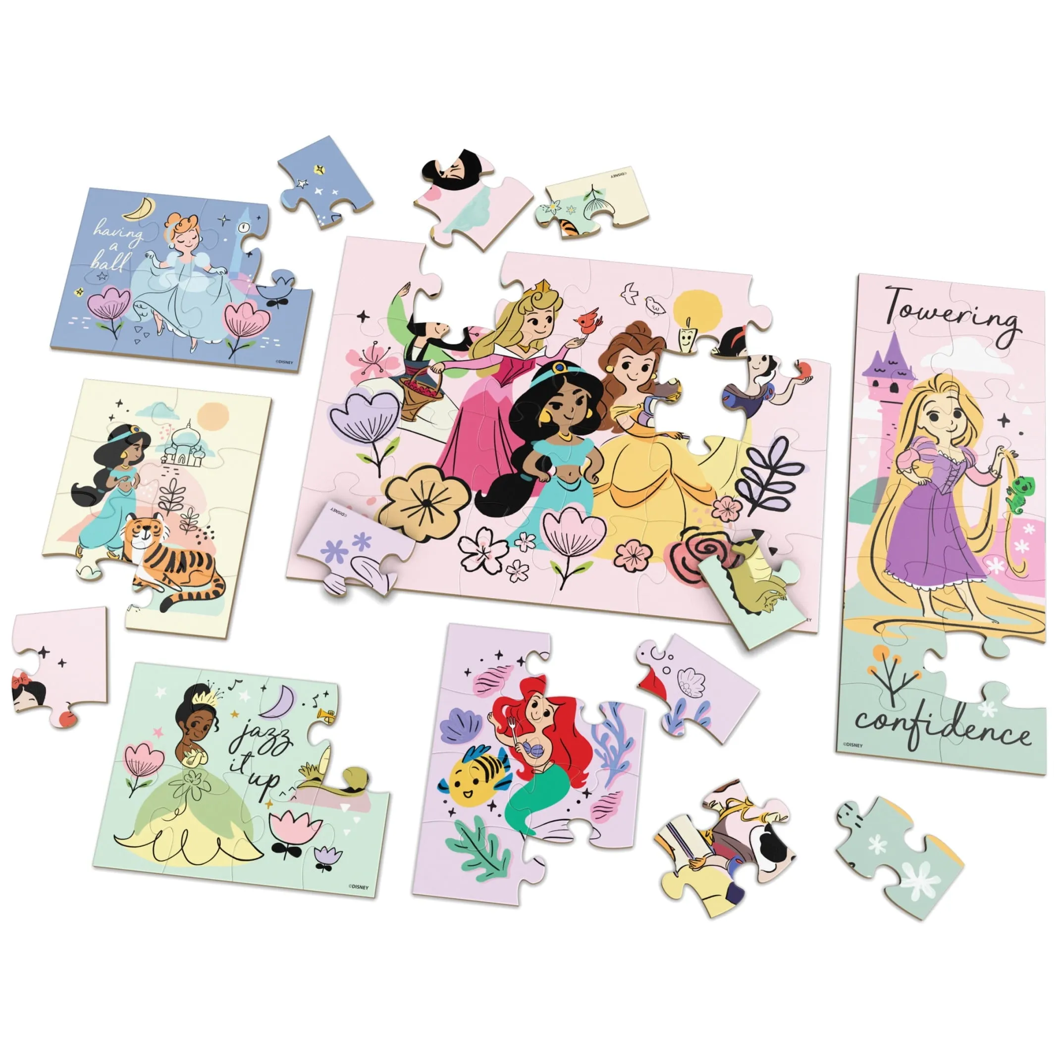 Spin Master Games, 6-Pack Of Disney Princess Wood Jigsaw Puzzles for Kids Ages 3 and up