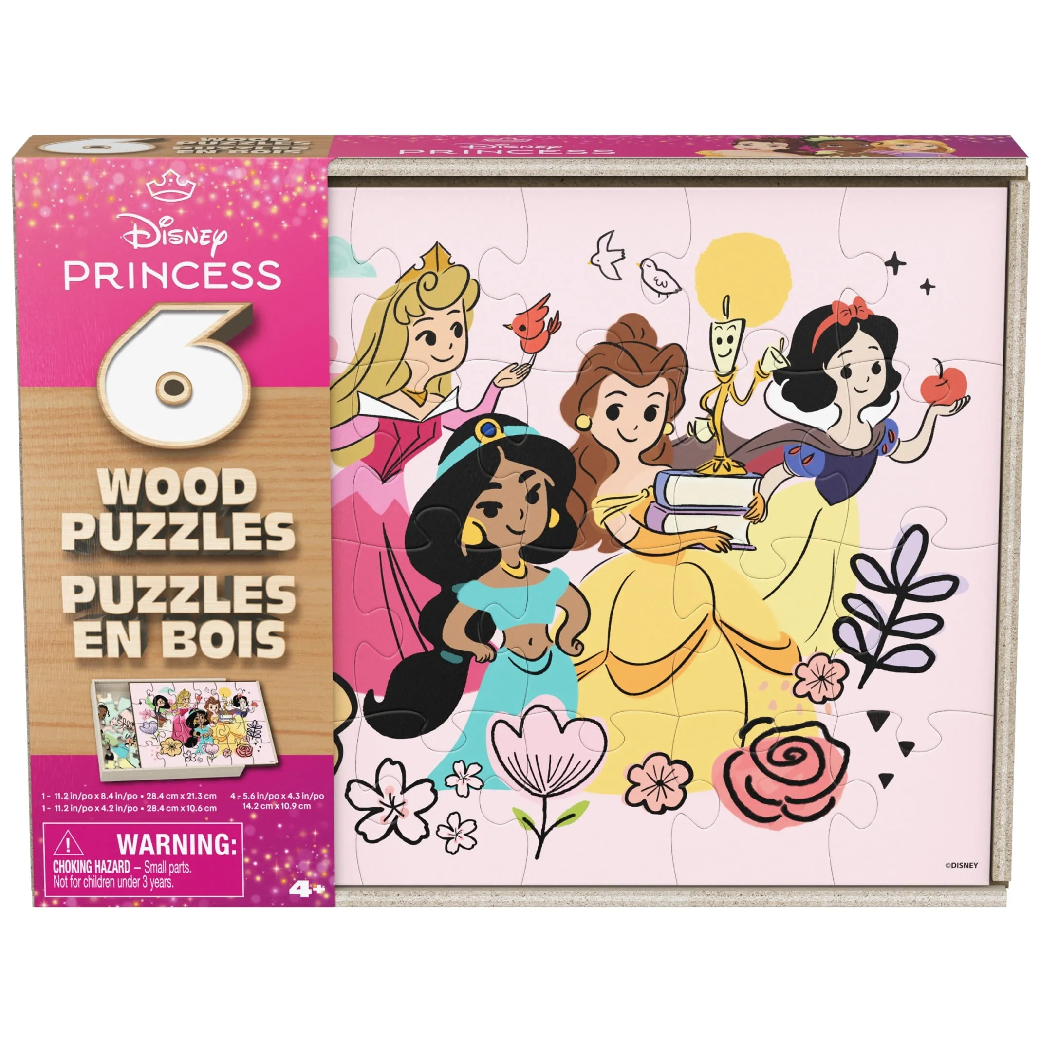 Spin Master Games, 6-Pack Of Disney Princess Wood Jigsaw Puzzles for Kids Ages 3 and up