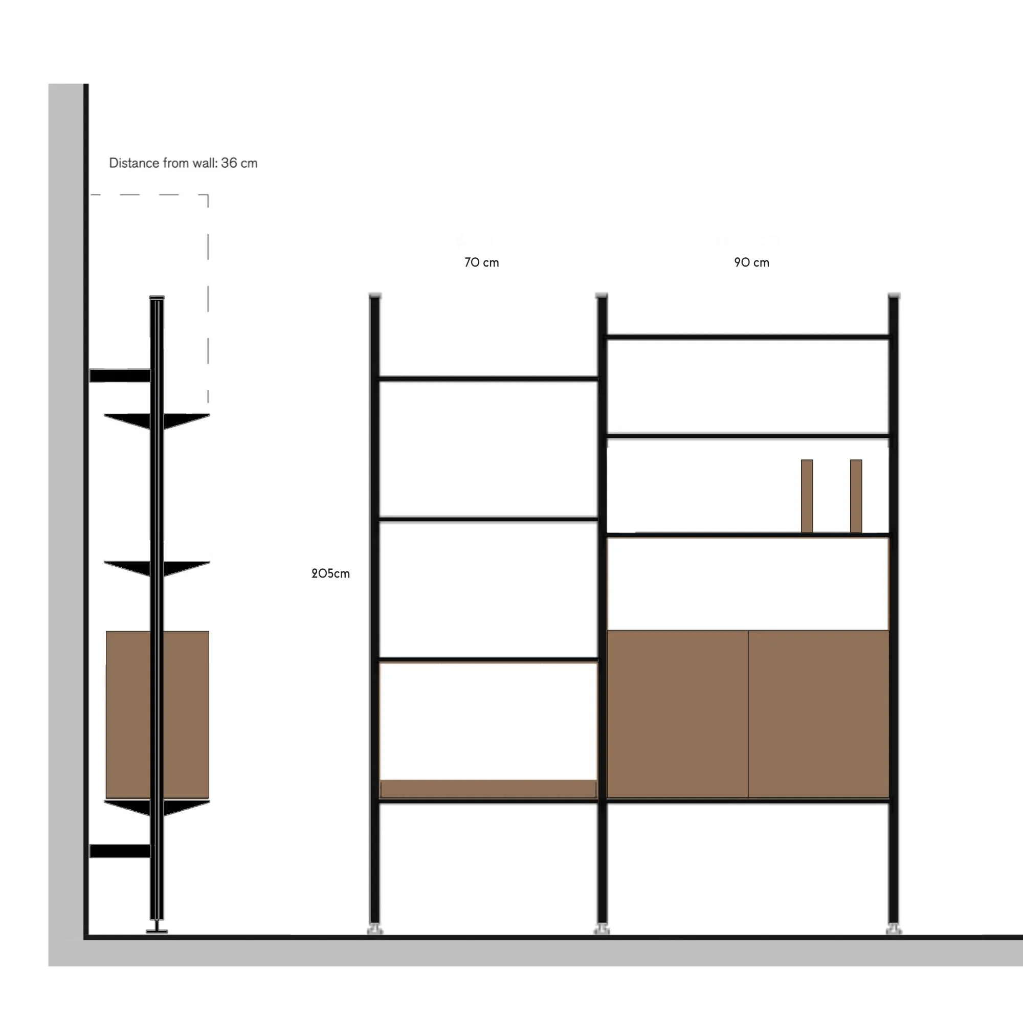 String Pira G2 wall-mounted floor shelf 90 70, black/walnut